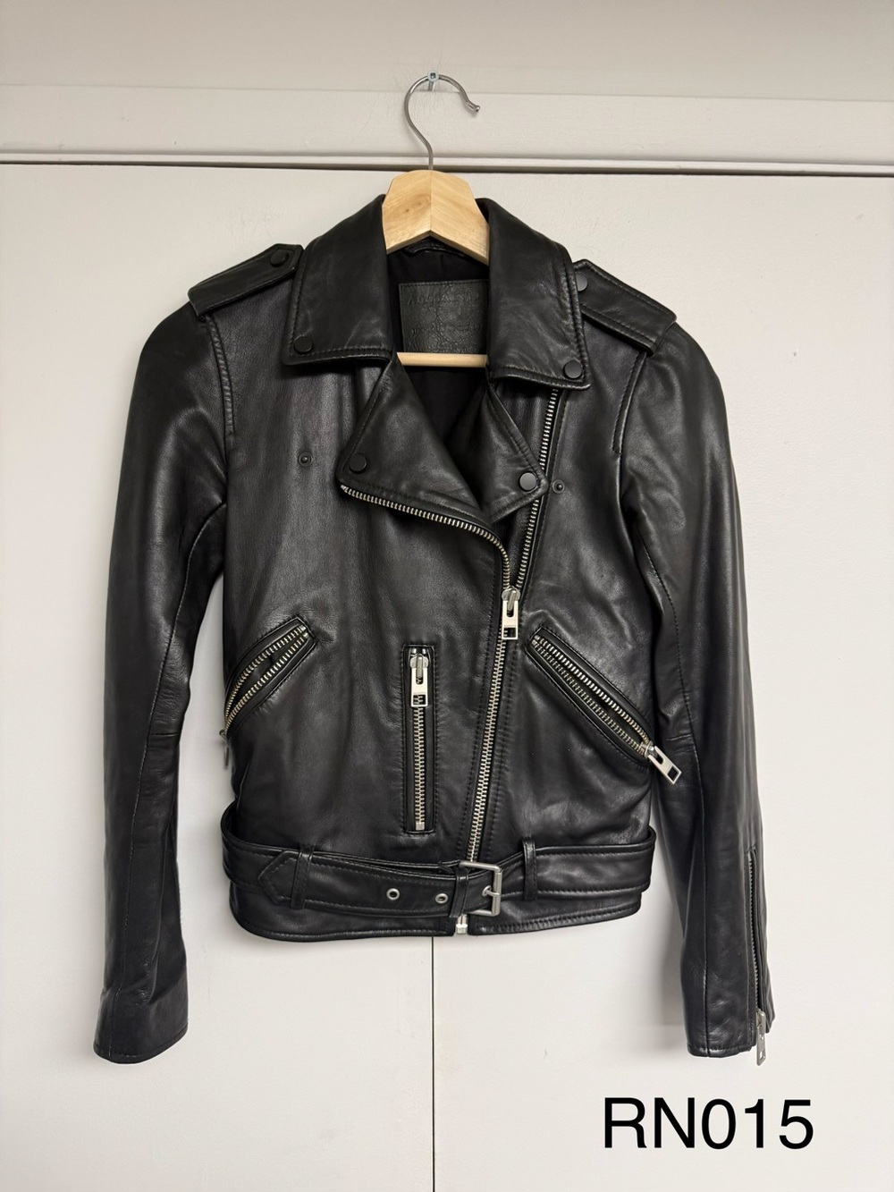 AllSaints Black Genuine Sheep Leather Biker Moto Jacket US 00 MSRP $595